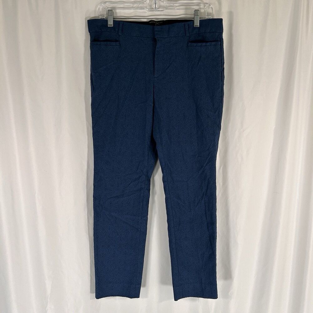 Banana Republic Sloan Pants Women's 8 Blue Textured Mid Rise Flat Front Pockets